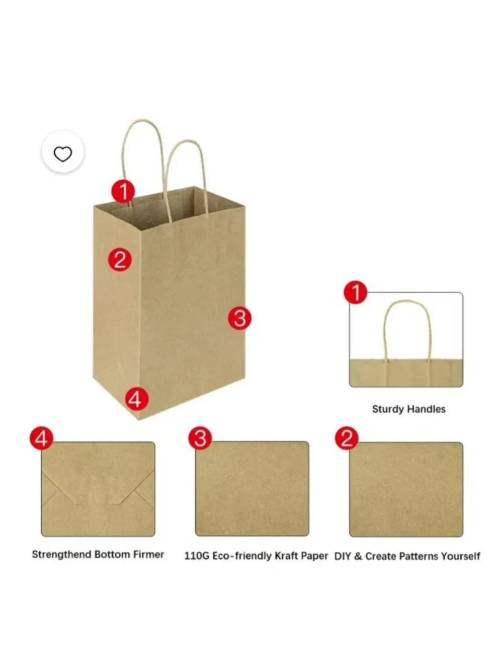 100pcs Small Kraft Paper Gift Bags Handles 5.25x3.25x8.25" Brown Party Crafts - Picture 3 of 7